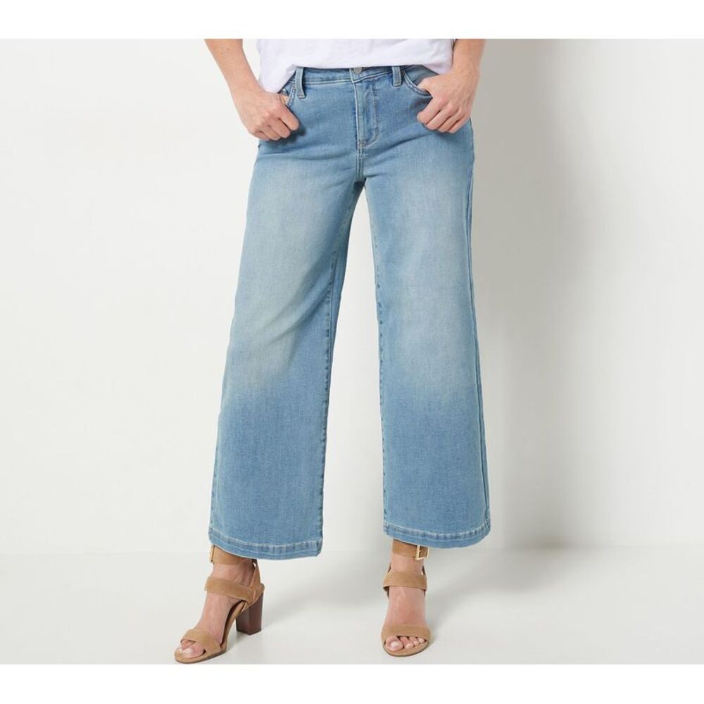 NYDJ Women's Pants Sz 14 Teresa Wide-Leg Ankle Jeans- Clean Brookes Blue A492518